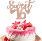 Rsstarxi 1 Pack Sweet 16 Cake Topper Glitter Cheers to 16 Years Old Cake Pick Sweet Sixteen 16th Birthday Cake Decoration for 6th Birthday Anniversary Party Supplies Rose Gold