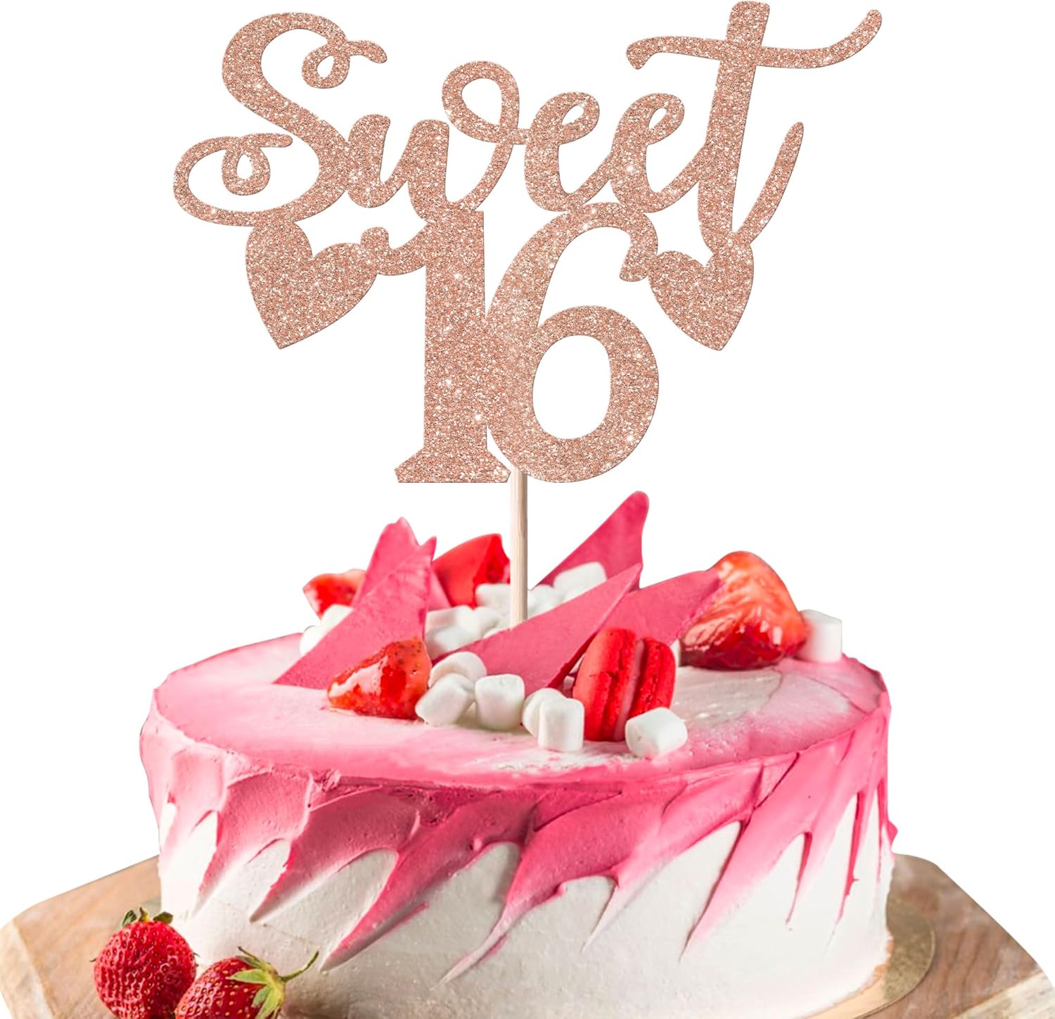 Rsstarxi 1 Pack Sweet 16 Cake Topper Glitter Cheers to 16 Years Old Cake Pick Sweet Sixteen 16th Birthday Cake Decoration for 6th Birthday Anniversary Party Supplies Rose Gold