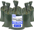 DURASACK Heavy Duty Sand Bags with Tie Strings Empty Woven Polypropylene Sand-Bags for Flood Control with 1600 Hours of UV Protection, 50 lbs Capacity, 14x26 inches, Green, Pack of 100