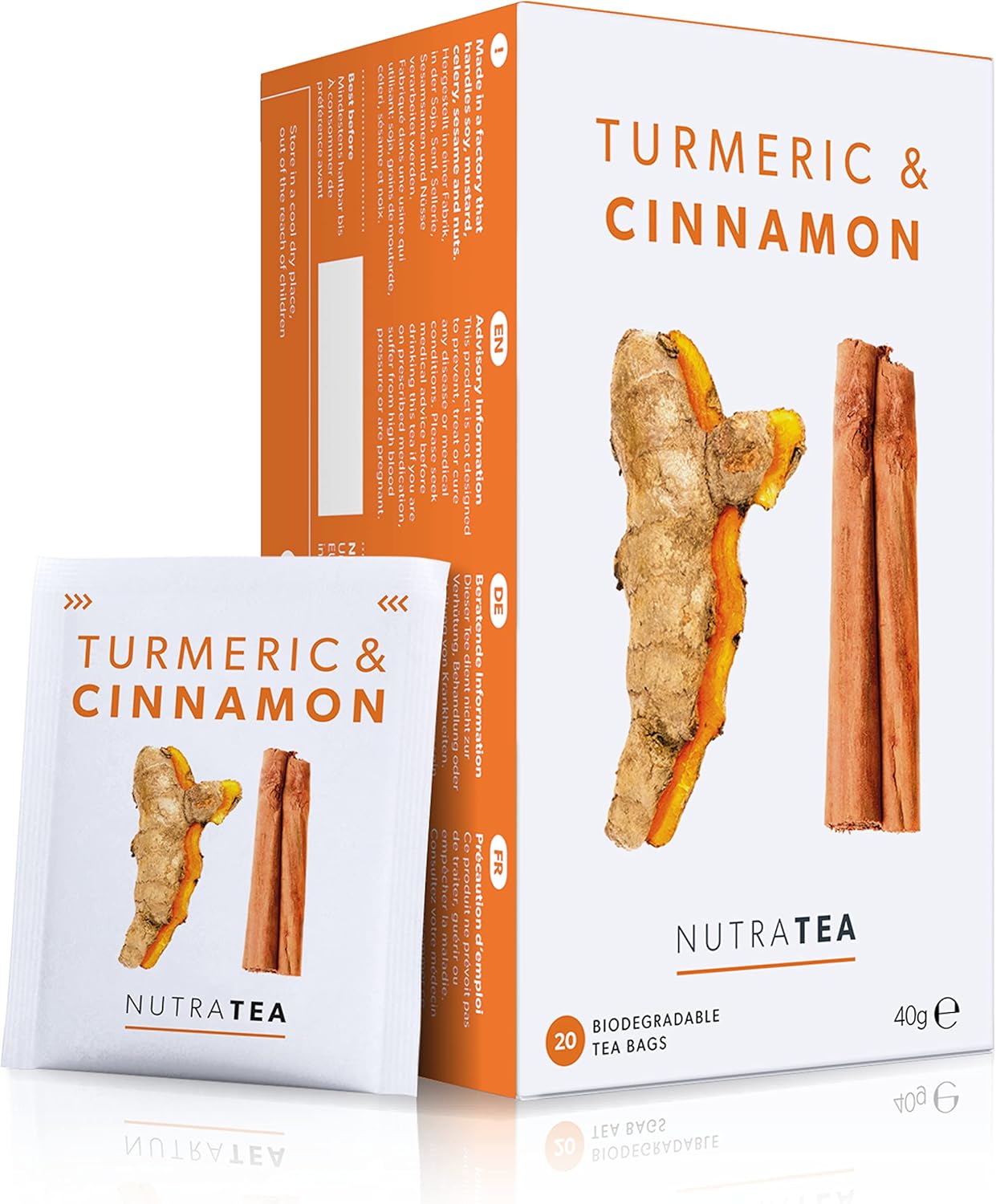 Nutra Tea Turmeric & Cinnamon Tea | Turmeric Tea - 120 Individually Wrapped Bags - Herbal Infusion (6 Pack)