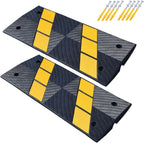 Rubber Curbside Bridge Ramps, Heavy Duty Driveway Curb Ramps with Yellow Reflective Strips for Car, Truck, Scooter, Wheelchair, Garage, Loading Dock, Sidewalk (2 Pack)