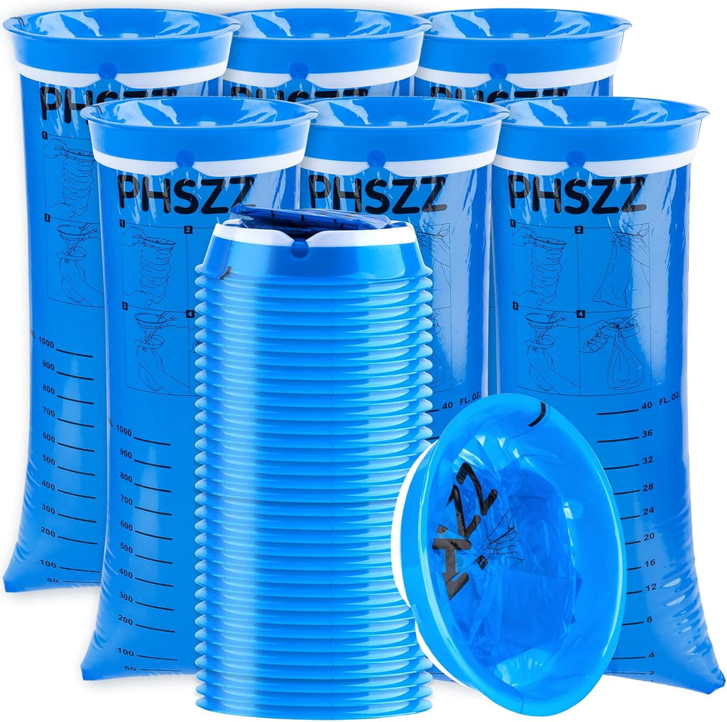 PHSZZ 40 Pack Vomit Bags Disposable, Leak Resistant Barf Bags, Portable Blue Vomit Bag, 1000 Ml Emesis Puke Throw Up Nausea Motion Sickness Bag for Car, Aircraft, Taxi