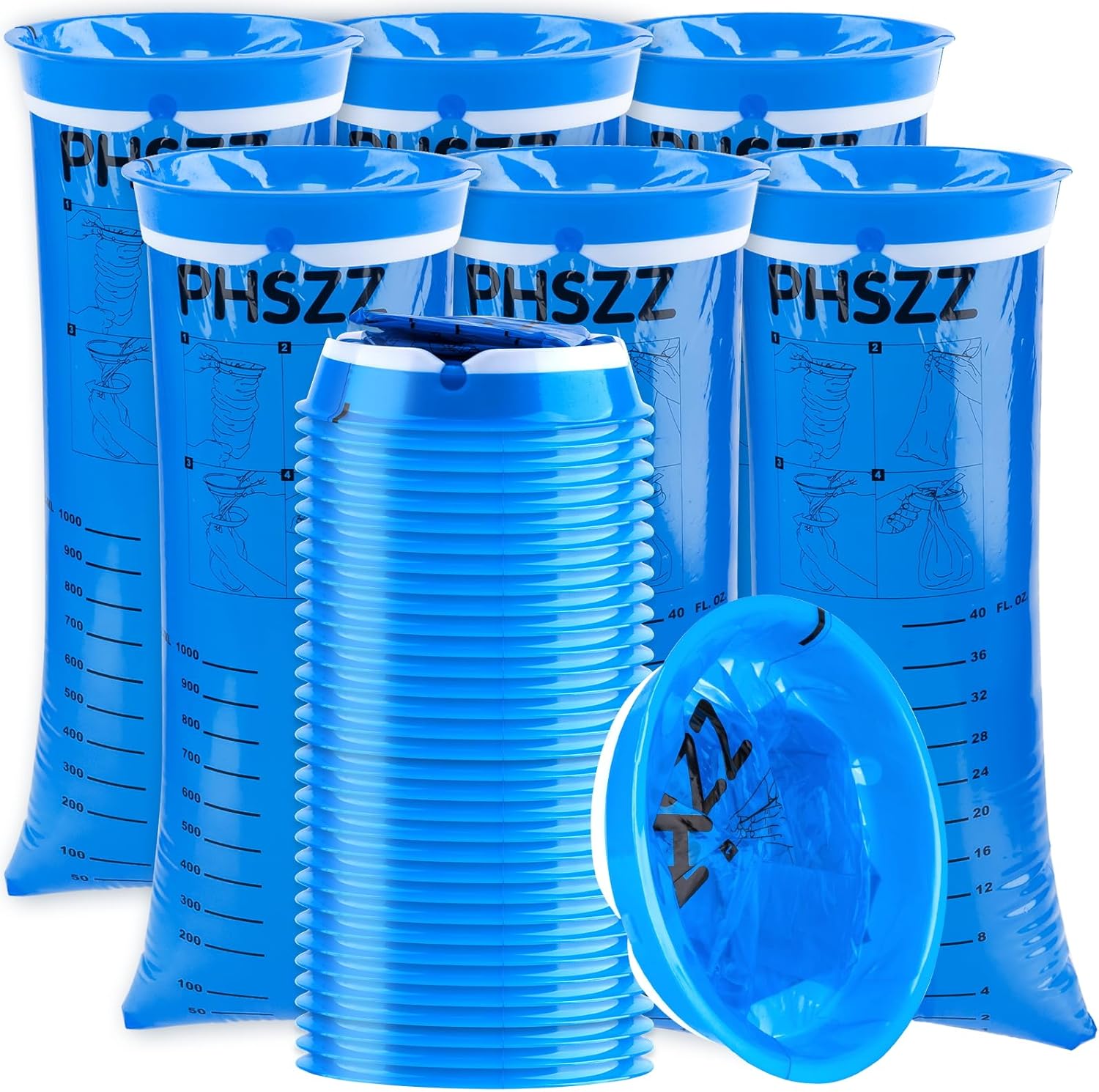 PHSZZ 40 Pack Vomit Bags Disposable, Leak Resistant Barf Bags, Portable Blue Vomit Bag, 1000 Ml Emesis Puke Throw Up Nausea Motion Sickness Bag for Car, Aircraft, Taxi