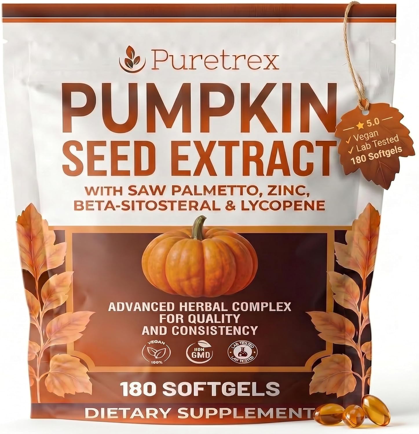 Pumpkin Seed Oil with Saw Palmetto, Beta-Sitosterol, Zinc & BioPerine® – 180 Vegan Softgels | Prostate & Hair Growth Support | DHT Blocker | Urinary & Bladder Health | Cold-Pressed
