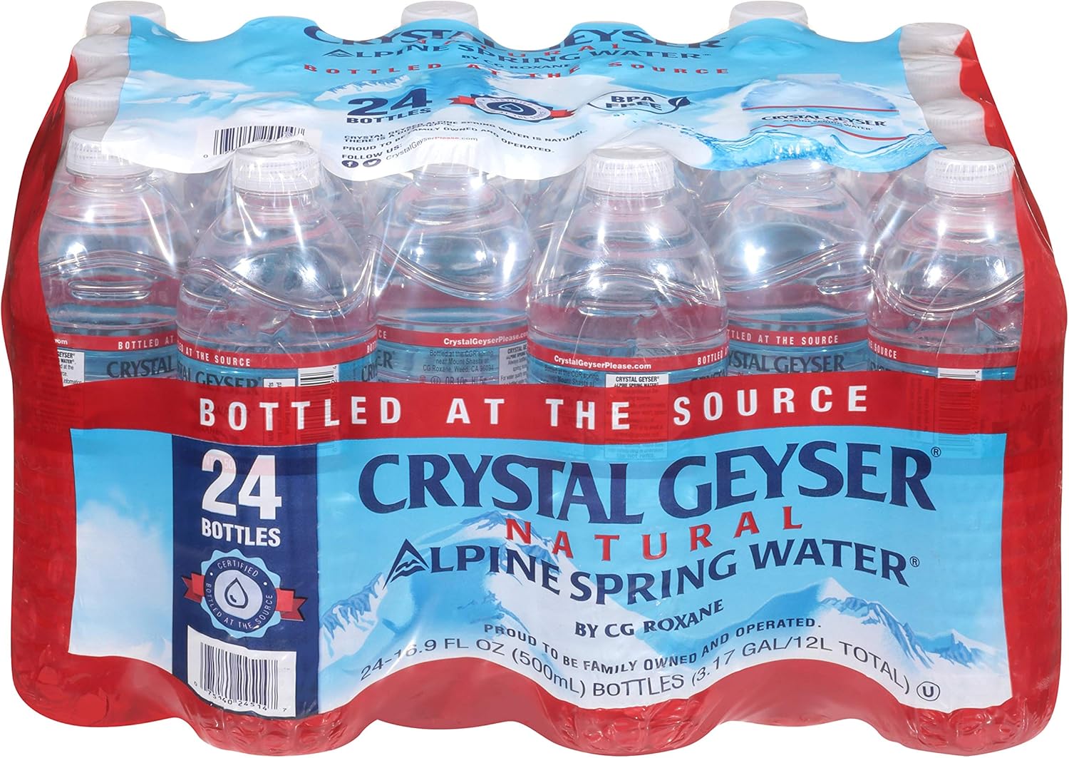 Crystal Geyser Natural Alpine Spring Water, Drinking Water Bottled at the Source, 16.9oz Bottles, 24-Pack
