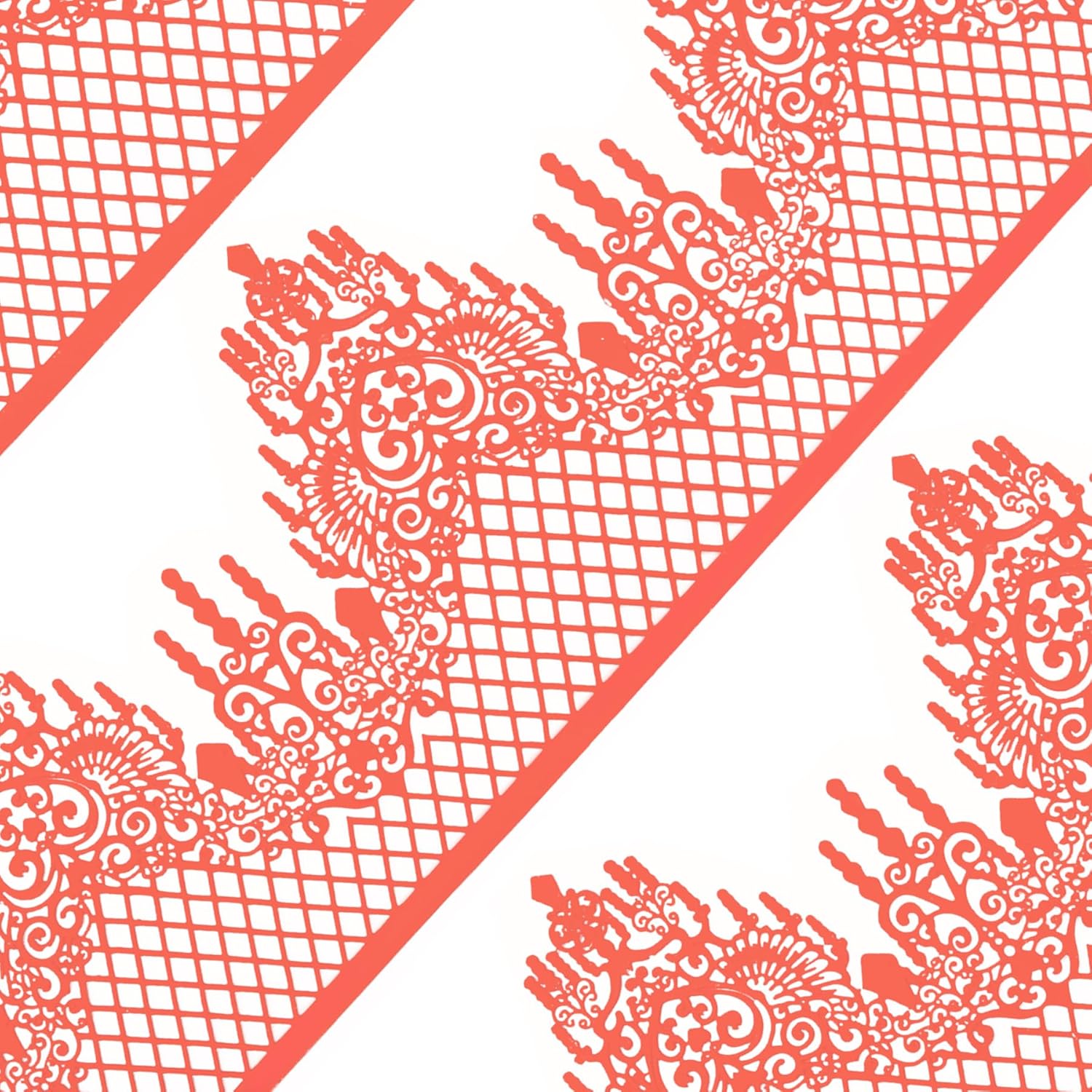 Large Pre-Made Ready to Use Edible Cake Lace Lattice Diamond Scallop Red 12-inch 10-Piece Set