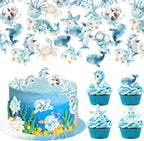 60 PCS Edible Ocean Sea Animal Cupcake Toppers Shark Dolphin Starfish Octopus Seahorse Cupcake Picks Under the Sea Baby Shower Cake Decorations for Under the Sea Theme Birthday Party Supplies