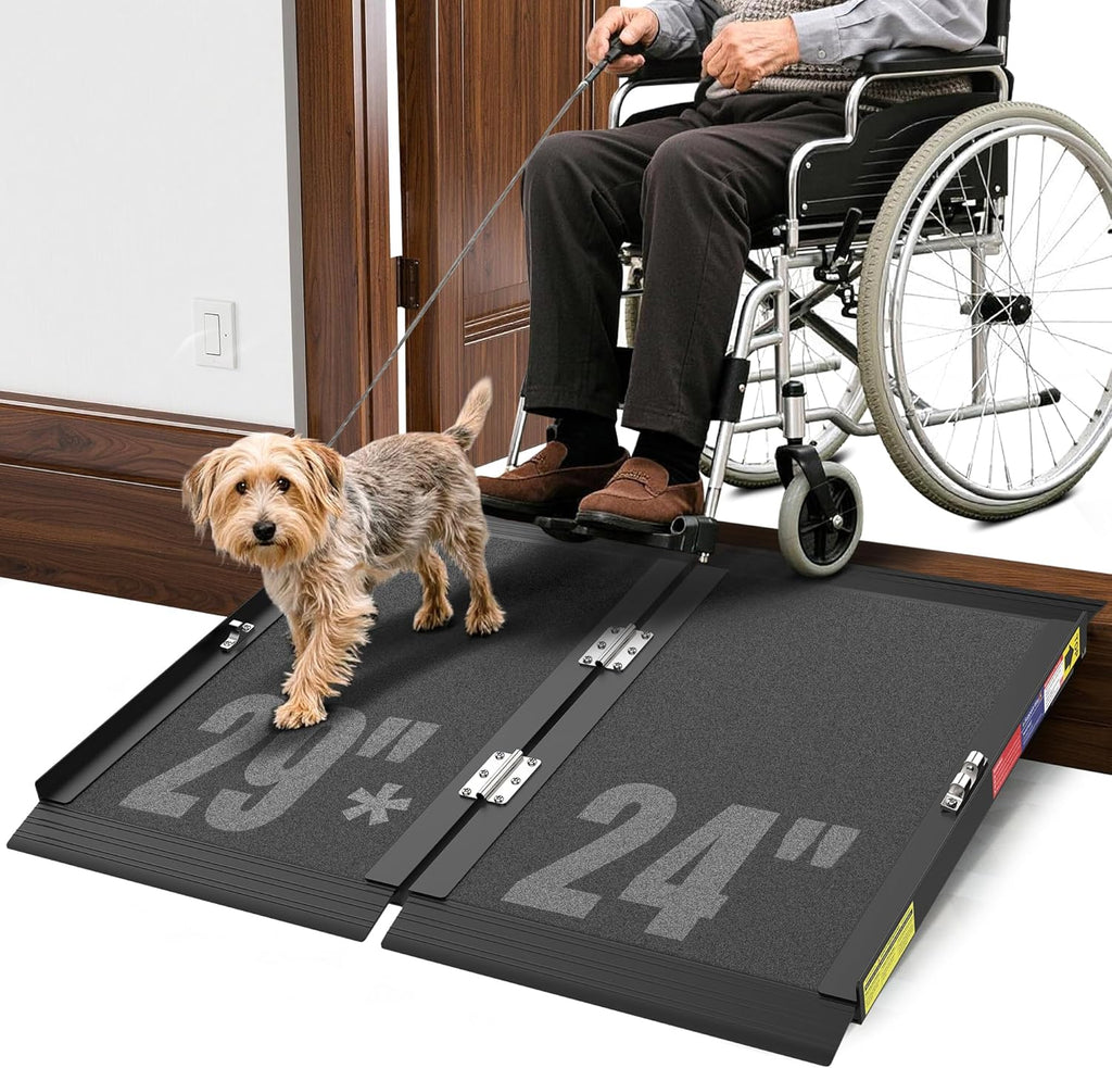 2FT Portable Wheelchair Ramp with Quick-Lock, Black Seamless Non-Slip Aluminum Folding Handicap Ramp,Threshold Ramp for Doorways, Wheel Chair Ramp for Home Steps, Loading Dock Plates