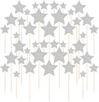 42 PCS Glitter Silver Star Cake Picks, Twinkle Star Cupcake Toppers, Wedding Engagement Baby Shower Birthday Party Cake Decorations Supplies, Mixed Size