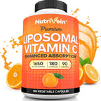 Nutrivein Premium Liposomal Vitamin C Supplement 1650mg - 180 Caps: High-Absorption High Dose Vitamin C Capsules for Whole-Body Defenses & Overall Well-Being