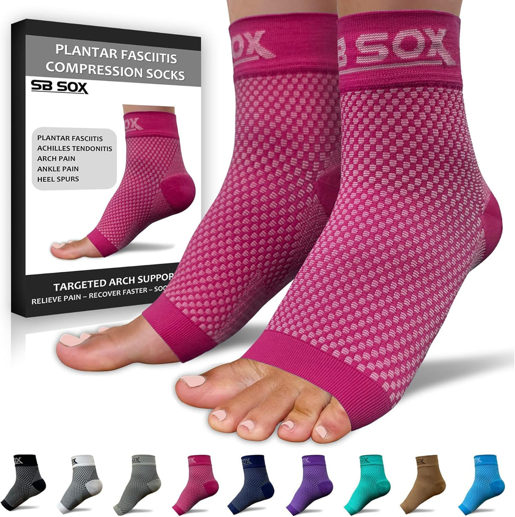SB SOX Plantar Fasciitis Compression Socks – Arch Support Sleeve for Heel Pain Relief, Achilles Tendonitis & Foot Pain – Toeless Ankle Compression, All-Day Comfort (Pink, Medium)