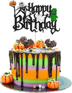 Gyufise 1Pc Halloween Cake Topper - Glitter Jack and Sally Pumpkin Bat Castle Ghost Cake Pick for Birthday Party Cake Decorations