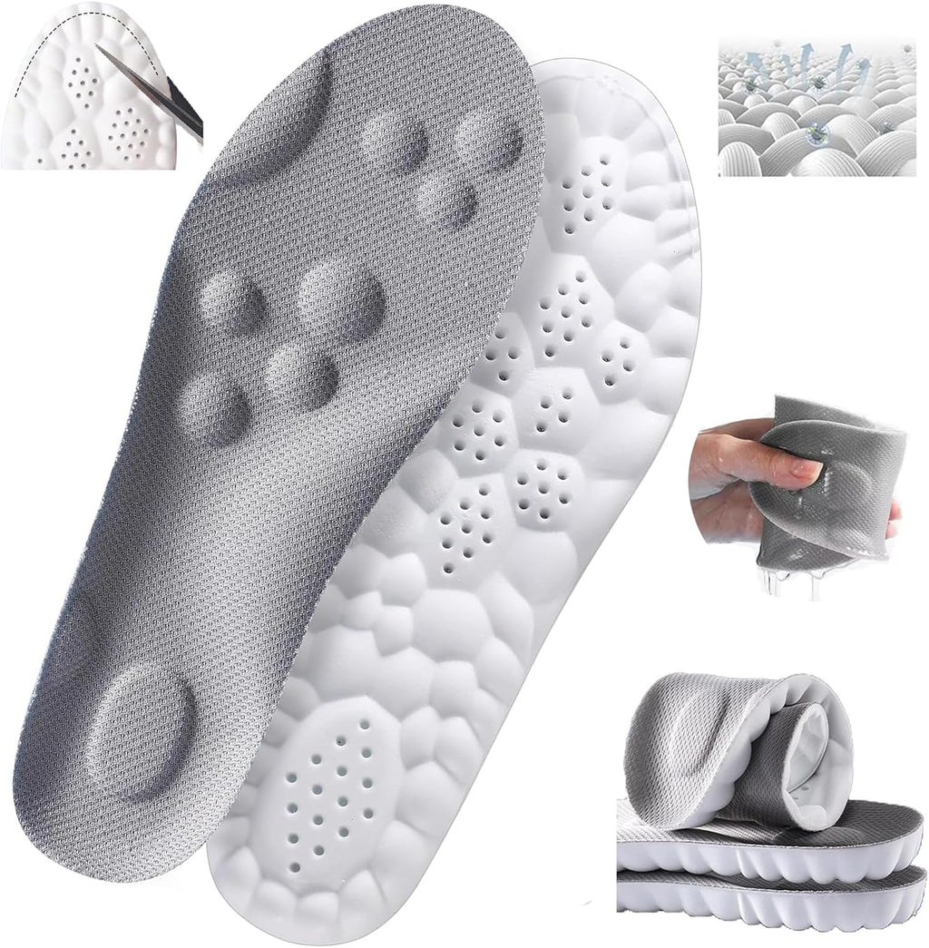 4D Cloud Insole for Men & Women, Super Soft Memory Foam, U-Shape Arch Support, Shock Absorption, Anti-Fatigue, Gray, Unisex Adults, Insoles