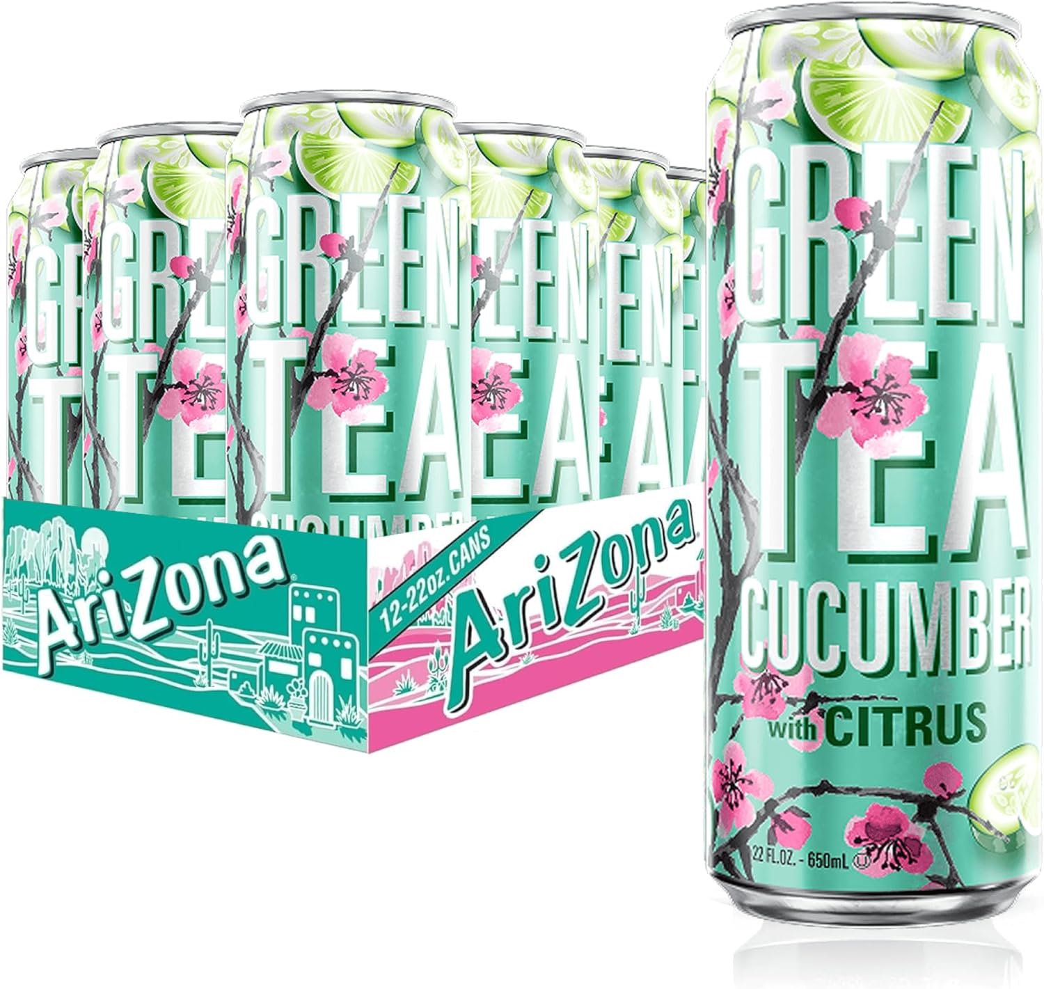 AriZona Green Tea with Cucumber and Citrus - Big Can, 22 Fl Oz (Pack of 12)