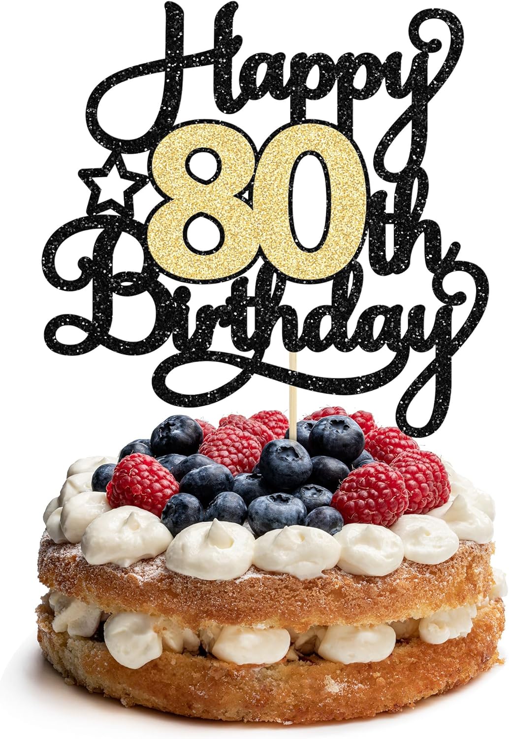 1Pc Happy 80th Birthday Cake Topper Black Gold Glitter Cheers to 80 Years Cake Pick 80th Birthday Cake Decoration for Happy 80th Birthday Anniversary Party Supplies
