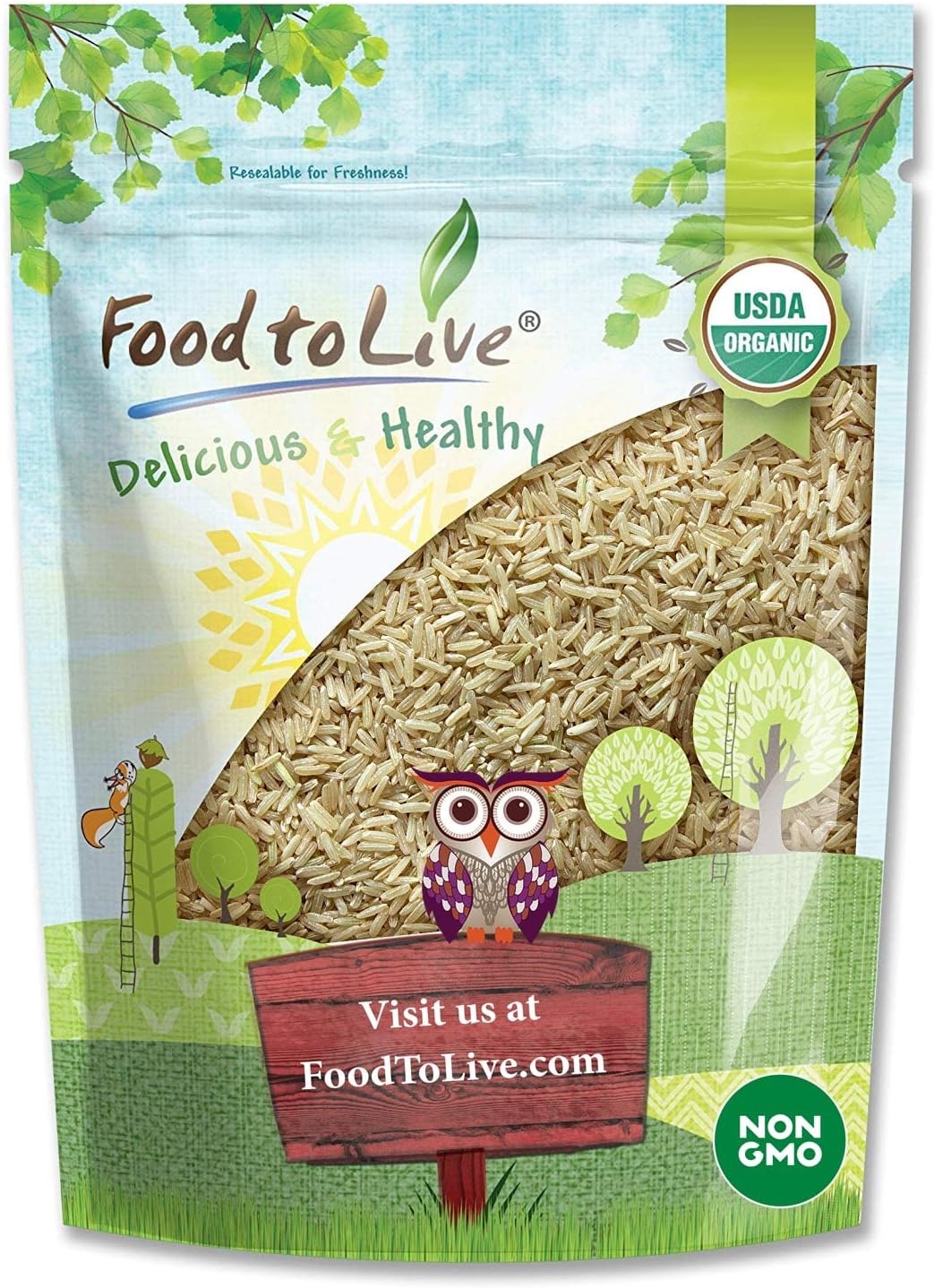 Food to Live Organic Brown Jasmine Rice, 1 Pound – Non-GMO, Whole-Grain Rice, Long-Grain Variety, Non-Irradiated, Kosher, Vegan. Rich in Fiber. Perfect for Curries, Pilafs, and Desserts