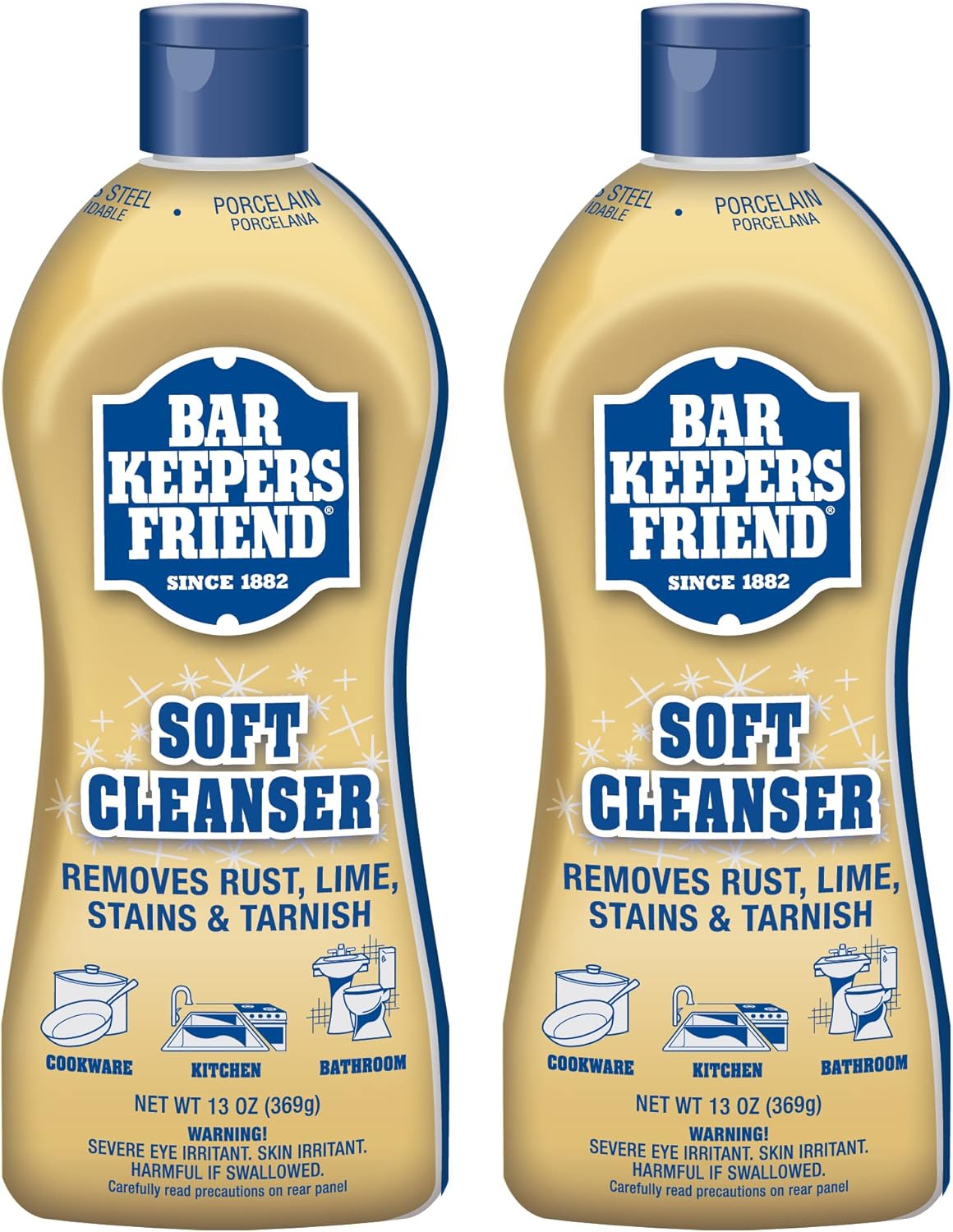Bar Keepers Friend Soft Cleanser Liquid, 13 oz x 2, Multipurpose Surface Cleaner, Soap Scum & Grease from Stainless Steel & More