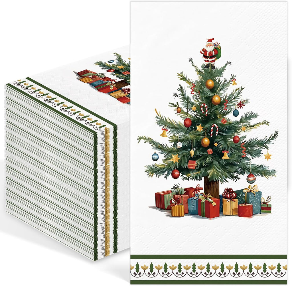 IANFEPH 100 Pcs Christmas Paper Napkin 3 Ply Disposable Bathroom Guest Hand Towels Xmas Tree Decorative Dinner Napkins for Winter Holiday Kitchen Wedding Birthday Party