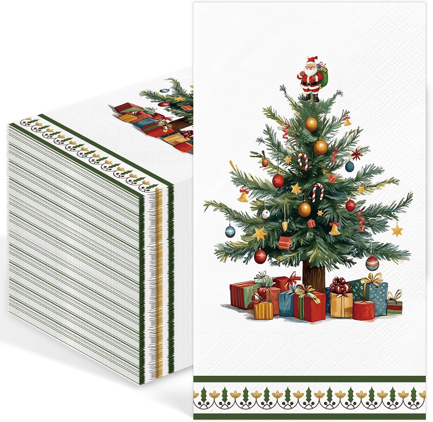 IANFEPH 100 Pcs Christmas Paper Napkin 3 Ply Disposable Bathroom Guest Hand Towels Xmas Tree Decorative Dinner Napkins for Winter Holiday Kitchen Wedding Birthday Party