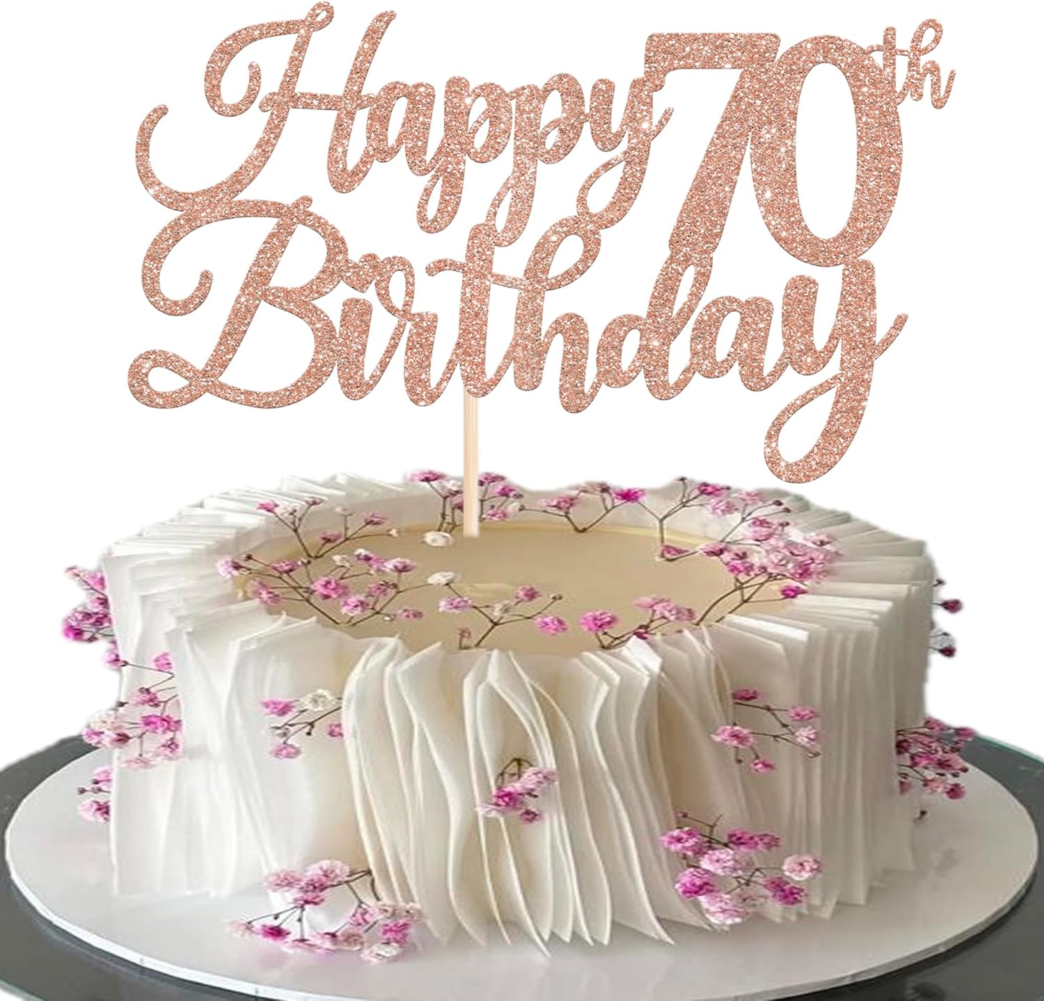 Rsstarxi 1 Pack Happy 70th Birthday Cake Topper Glitter Cheers to 70 Years Hello 70 Fabulous Cake Pick for It's My 70 Birthday Theme Celebrate Party Cake Decorations Supplies Rose Gold