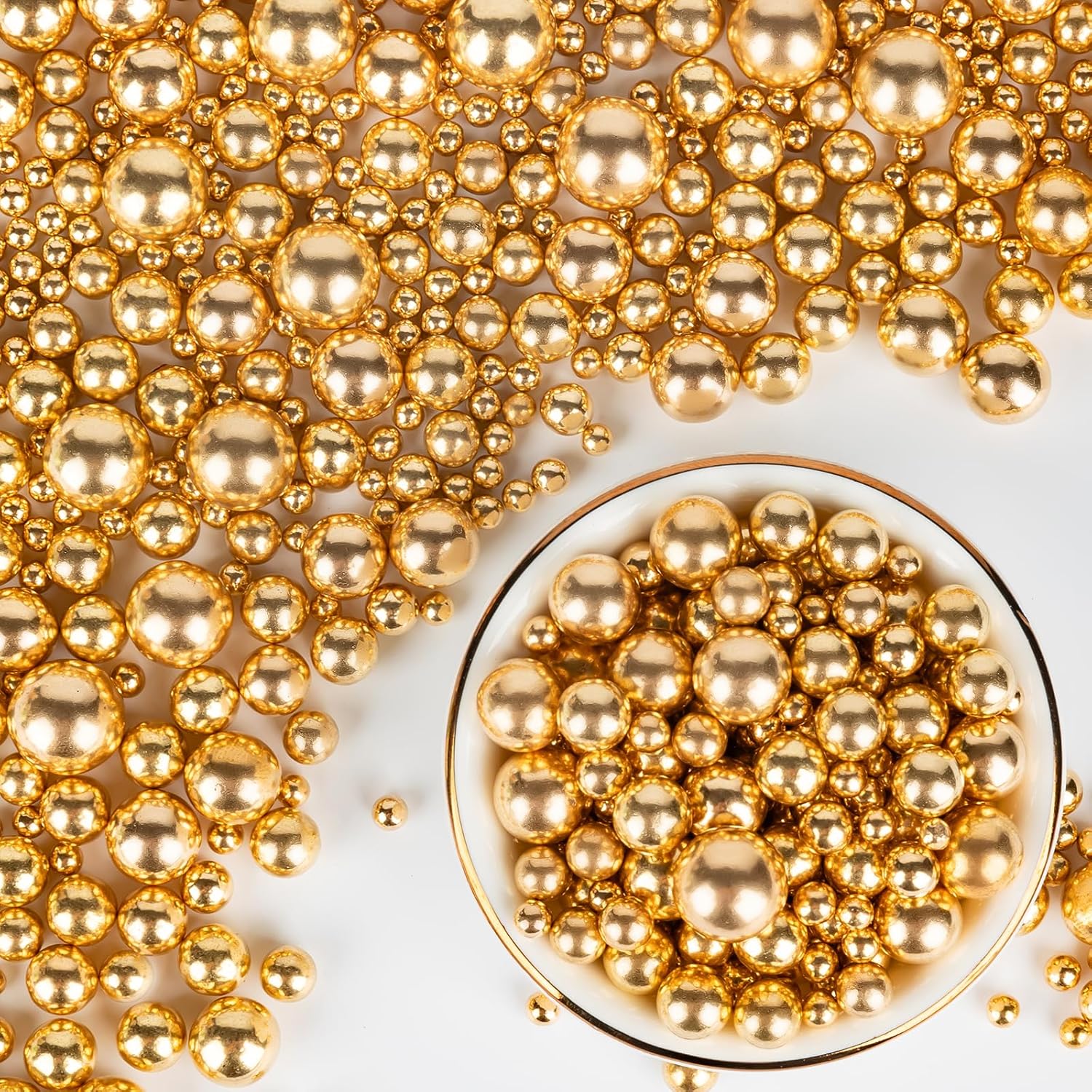 Edible Gold Pearl Sprinkles,Candy Pearls for Baking,Sprinkle Mix Size,130g/4.58oz Sugar Cake Decorations,Cupcake Toppers,Cookie Decorating,Donuts Ice Cream Decorating,Wedding Birthday Party Valentine's Day Supplies