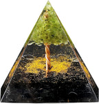 Tree of Life Orgone Pyramid for Positive Energy, Orgonite Peridot&Obsidian Healing Crystal Pyramids for Reduce Stress Chakra Reiki Healing Meditation Attracts Lucky and Success