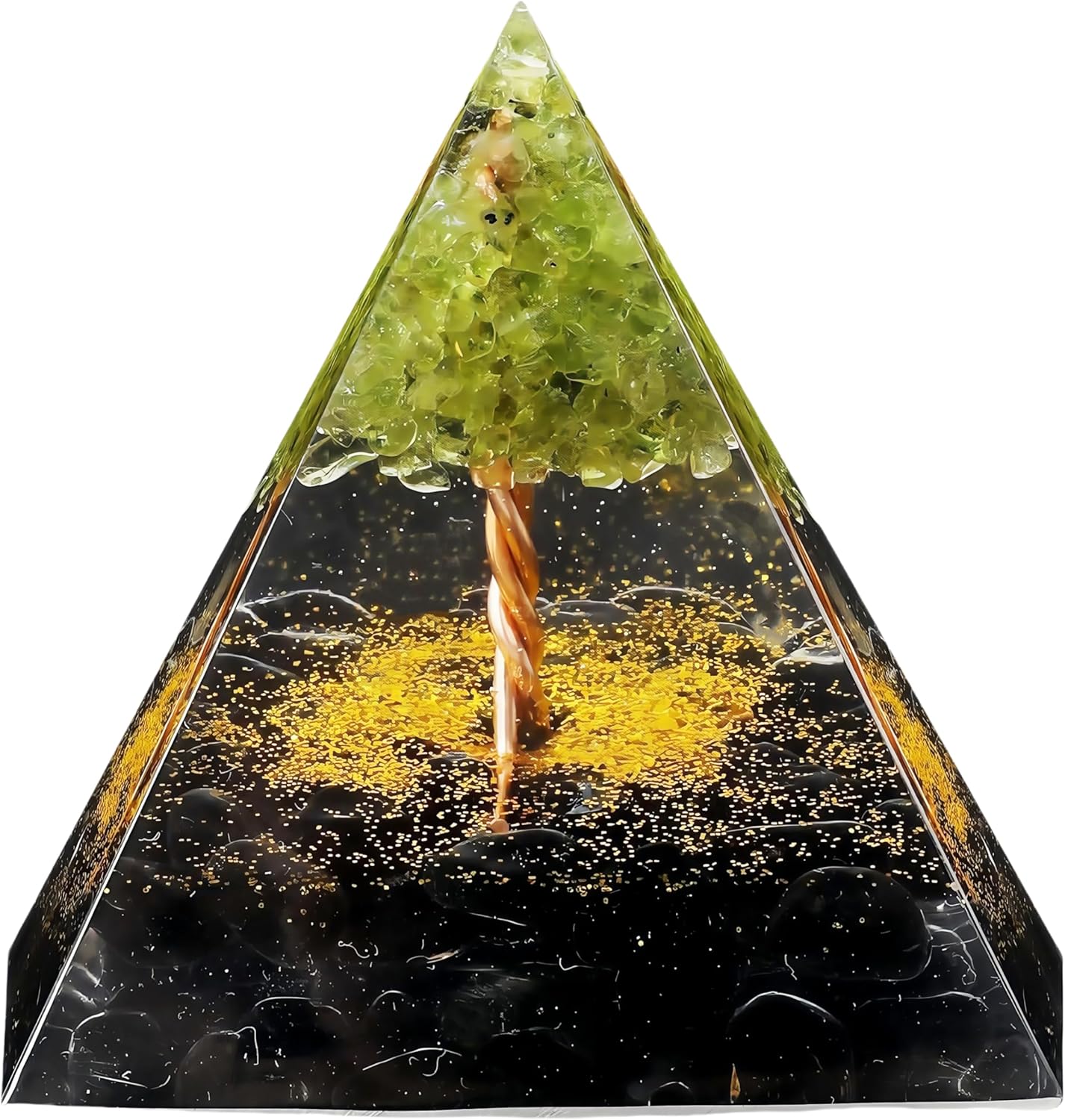 Tree of Life Orgone Pyramid for Positive Energy, Orgonite Peridot&Obsidian Healing Crystal Pyramids for Reduce Stress Chakra Reiki Healing Meditation Attracts Lucky and Success