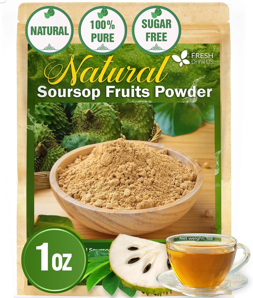 FreshDrinkUS, Premium 1oz Soursop Fruit Powder, 100% Natural and Pure from Soursop Graviola Fruit, Soursop Fruit Tea, No Additives, No Gluten, No Sugar, Vegan, Guanabana Powder, Handmade Product