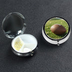Rugby Pill Box Small Pill Case with 3 Compartments and Mirror, Portable Round Medicine Pill Organizer Box Portable Travel Metal Pill Case Box for Pocket or Purse