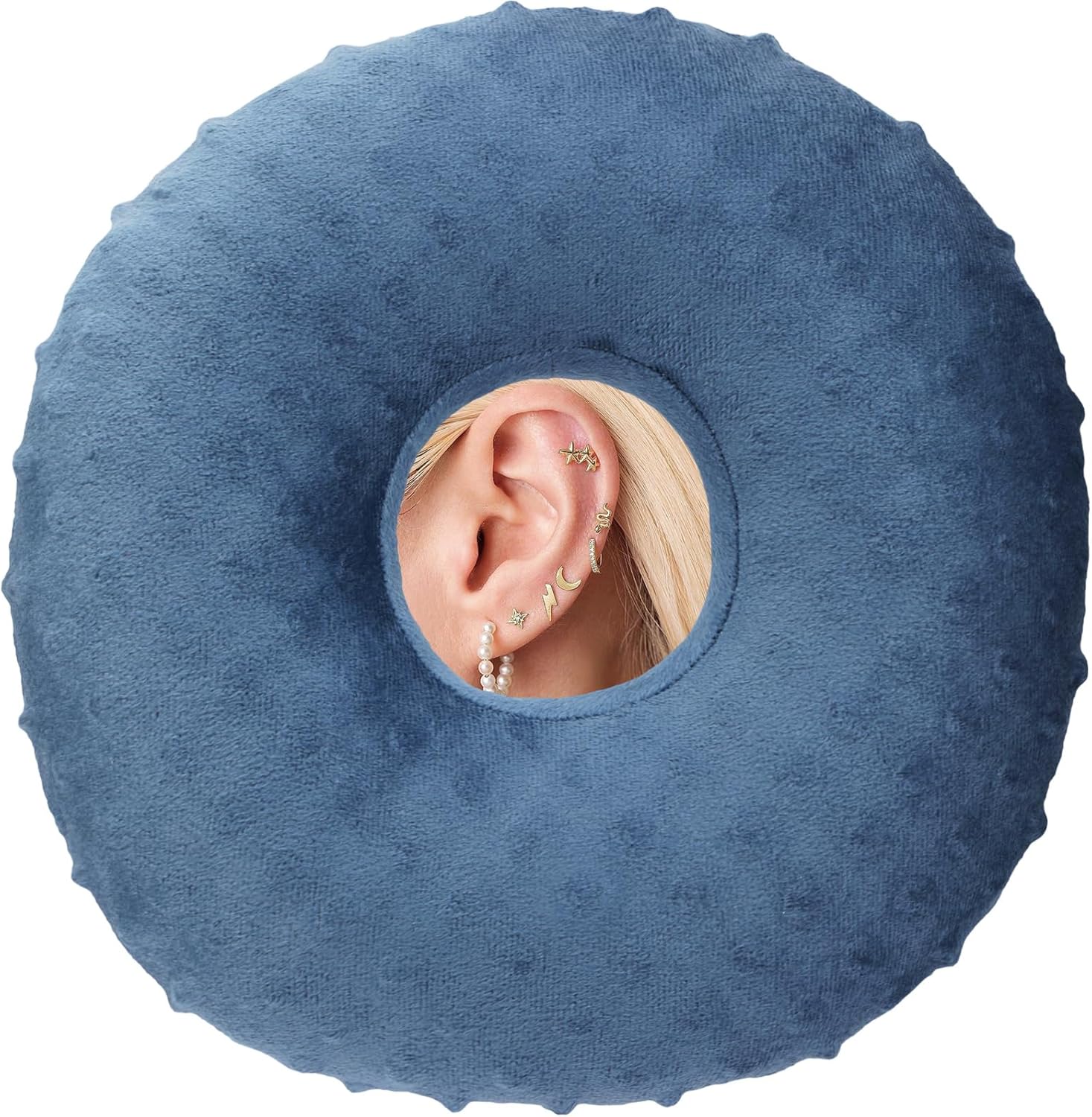 Ear Piercing Pillows for Side Sleeper with Ear Hole CNH Piercing Pillows Support Head Neck Ear Pain Relief Ear Pressure Sore Side Sleeping Ear Guard, Minky Dot Denim Blue