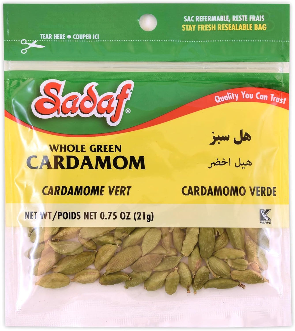 Sadaf Green Cardamom Whole - Green Cardamom Pods for Cooking and Food Seasoning - Middle Eastern Cuisine Cardamon Spice - 0.75 Oz Resealable Bag