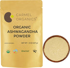 CARMEL ORGANICS Organic Ashwagandha Root Powder (8 Oz or 227g/0.5 Lbs) USDA Certified. Lab Tested, Non GMO & Gluten Free | Withania Somnifera from India