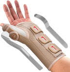 FEATOL Carpal Tunnel Wrist Brace Night Support, Thumb Spica Splint Left Hand for De Quervains Tenosynovitis, Tendonitis, Thumb Brace for Women Men, Beige, Small/Medium