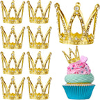 9 Pcs Crown Cake Topper Mini Gold Crown Queen Crown Small Princess Crown Cup Cake Topper Decoration