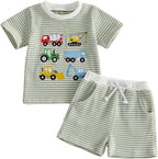 Toddler Baby Boy Summer Clothes Waffle Truck Embroidery Short Sleeve Tops T-Shirt and Shorts Sets Cute 2Pcs Outfits