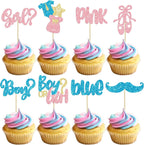 Gyufise 24Pcs Boy or Girl Cupcake Toppers Glitter Mustache Eyelash Gender Reveal Cupcake Picks Pink or Blue Cake Decorations for Baby Shower Gender Reveal Birthday Party Supplies
