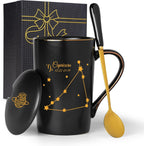 Capricorn Gifts, Capricorn Zodiac Sign Star Gift for Women Girls Men, Christmas Birthday Gifts for 12 Horoscope Astrology Lovers, 14 OZ Black with Gift Box Spoon Lid