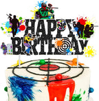 Paintball Birthday Cake Topper Glitter Black Paintball Birthday Party Decorations Paintball Themed Splatter Splash Cake Picks Decor for Paint Ball Shooting Game Sport Party Supplies