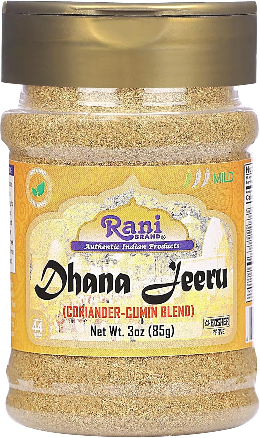 Rani Dhana-Jeeru (Coriander-Cumin Blend 50-50) Powder 3oz (85g) PET Jar ~ All Natural | Salt Free | Vegan | Gluten Friendly | Non-GMO | Kosher