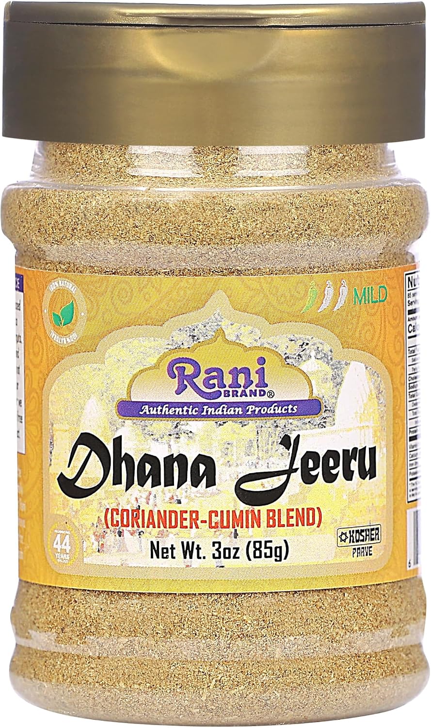Rani Dhana-Jeeru (Coriander-Cumin Blend 50-50) Powder 3oz (85g) PET Jar ~ All Natural | Salt Free | Vegan | Gluten Friendly | Non-GMO