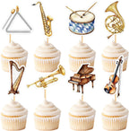 32Pcs Musical Instruments Cupcake Topper Horn Harp Saxohpone Violin Cupcake Picks Orchestral Food Picks for Musician Birthday Cupcake Decoration Orchestral Music Party Supplies