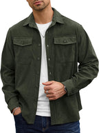 Men Corduroy Shirt Button Down Casual Ribbed Lightweight Jacket with Flap Pockets (S-XXL)