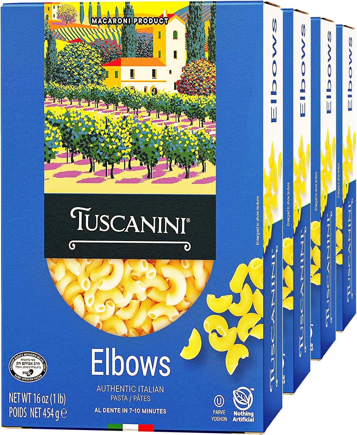Tuscanini Authentic Italian Elbow Macaroni Pasta 16oz (4 Pack) Made with Premium Durum Wheat , Done in 7-10 Minutes