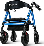 Walkers for Seniors with Seat,450Lbs Rolling Walker, 22" Extra-Wide Heavy-Duty Foldable All-Terrain Rollator Walker with Adjustable Ergonomic Breathable Seat,Brake,Adjustable Height 33"-41.5"(Blue)