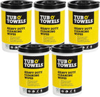 Tub O Towels TW90 Heavy-Duty 10" x 12" Size Multi-Surface Cleaning Wipes, 90 Count Per Canister 5 Pack