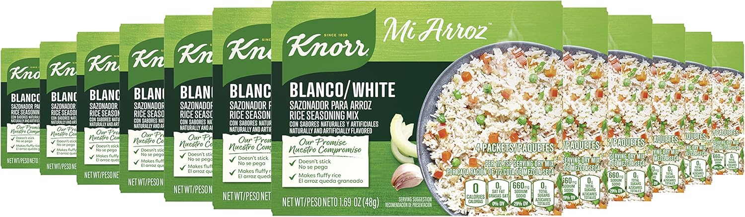 Knorr Mi Arroz Rice Seasoning Mix Add Authentic Flavor To Any Dish White Delicious Homemade Flavor in Our Seasonings 1.69 oz 4 Count, Pack of 12