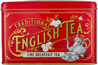 New English Teas Vintage Victorian Tea Tin in Berry-Red with 40 English Breakfast Teabags