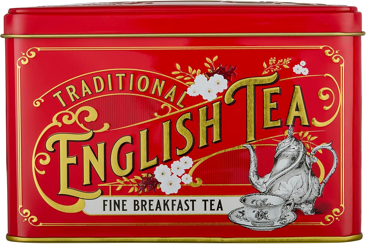 New English Teas Vintage Victorian Tea Tin in Berry-Red with 40 English Breakfast Teabags