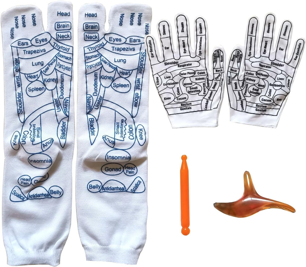 Reflexology Socks with Acupressure Massage Tools for Men and Women | Foot Pain Relief, Home Massage Therapy, Unisex Gift Idea Set of 4 (Blue, Large(9-11))