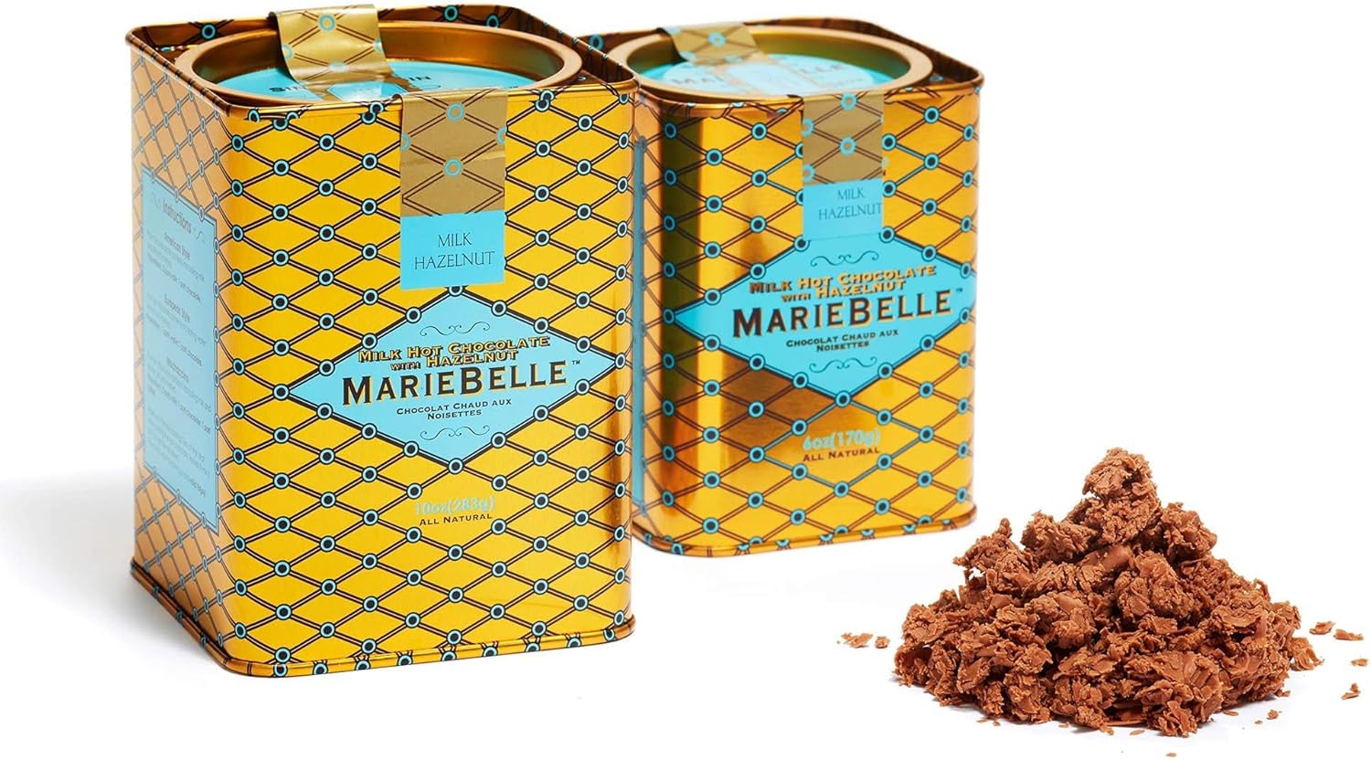 MarieBelle Milk/Hazelnut Hot Chocolate 10 oz Tin - Easy to Prepare Full-Flavored Traditional Crème de Chocolat European Style Hot Chocolate Beverage Mix